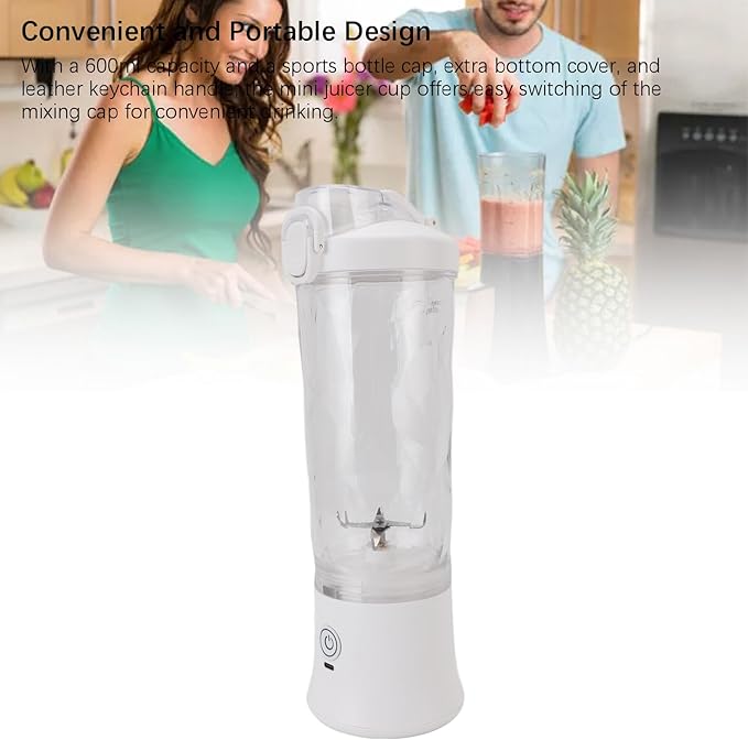 Portable Blender 600ml 18000RPM USB C Rechargeable Mini Juicer Cup with Stainless Steel Blades RGB Light for Travel Gym