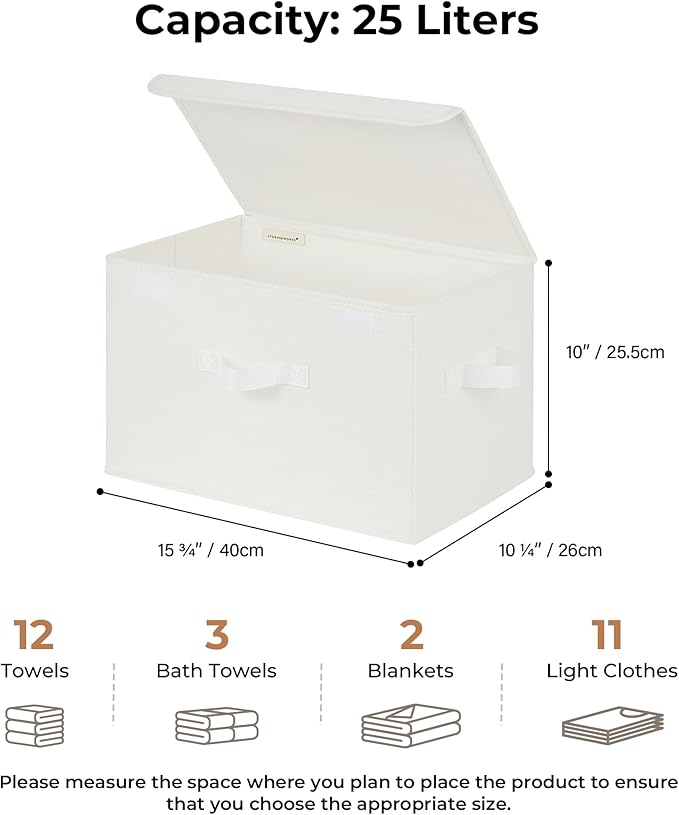 GRANNY SAYS Storage Bins with Lids, Fabric Storage Boxes, Closet Organizers and Storage, Storage Baskets for Shelves, Toy Box, Ivory White, 2-Pack