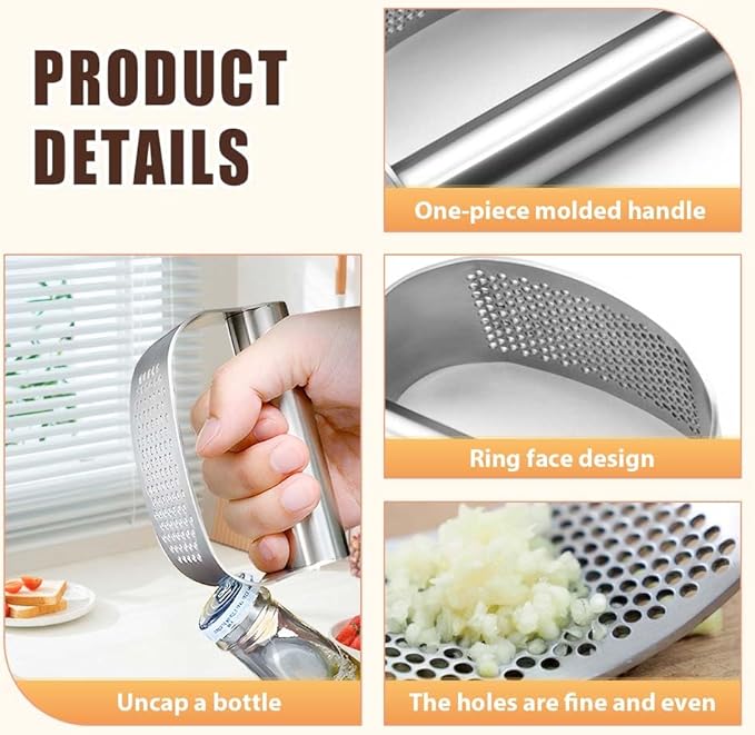 Stainless Steel Garlic Press, 2026 Upgrade Garlic Press Rocker Heavy Duty Stainless Steel Garlic Mincer, Heavy Garlic Chopper with Peeler And Cleaning Brush (2PCS With Corkscrew)