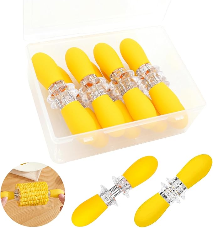 16Pcs/8 Pairs Yellow Corn Holders,PEOUWNES Stainless Steel Corn Cob Holders Corn on The Cob Skewers, Corn on The Grill, Interlocking Design Corn Skewers Forks for Home Cooking BBQ Parties Camping
