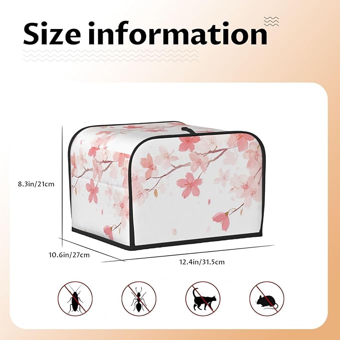 Toaster Cover 4 Slice Pastel Flower Cherry Blossom Kitchen Small Appliance Covers with Pockets Dust and Fingerprint Protection
