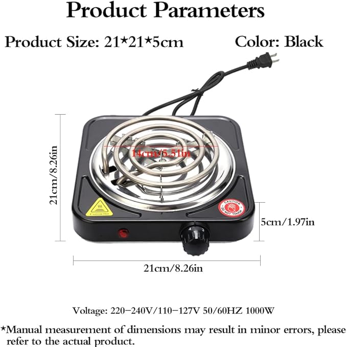 Compact and Portable Countertop Burner- Countertop Single Coiled Burner 1000 Watts Electric Hot Plate Temperature Controls Black