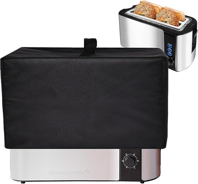 Toaster Cover Heavy Duty Heat-Resistant Waterproof Protective Cover Case Compatible with Mueller UltraToast Toaster 4 Slice MT-110ss/Elite Gourmet ECT-3100 Long Slot 4 SliceToaster (Black)