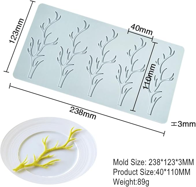 TUKE 3D Branch Silicone Tuile Fondant Mold for Baking, Polymer Clay, Sugar Craft - Hollow Candy Lace Design (9.52x4.92x0.12inch)