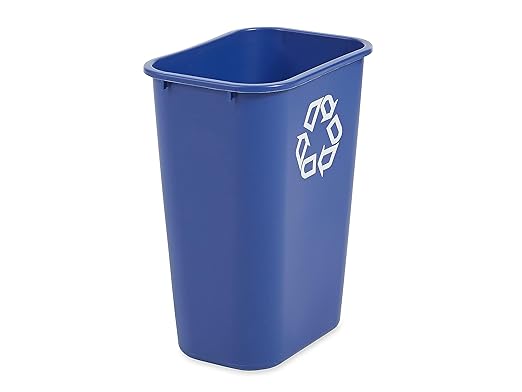 Rubbermaid Commercial Products Deskside Recycling Can, 10.25-Gallon/41-Quart, Blue Recycling Symbol, Plastic, for Bedroom/Bathroom/Office/Under Desk/Sink