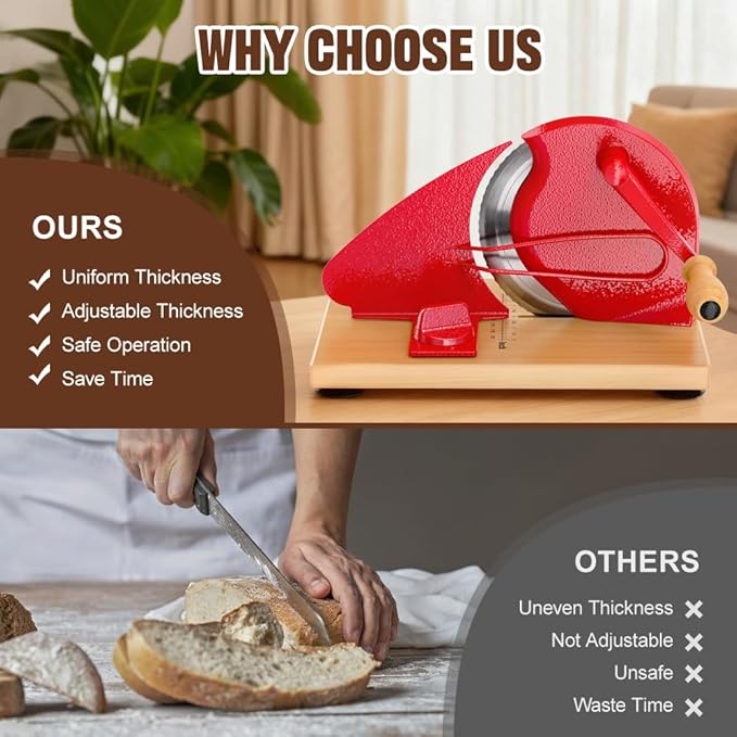 Upgrade Manual Bread Slicer for Homemade Bread, Sourdough Slicer with Hand Crank, Metal Guide Rail, Non-Slip Suction Base & Sharp Blade for Consistent Even Slices