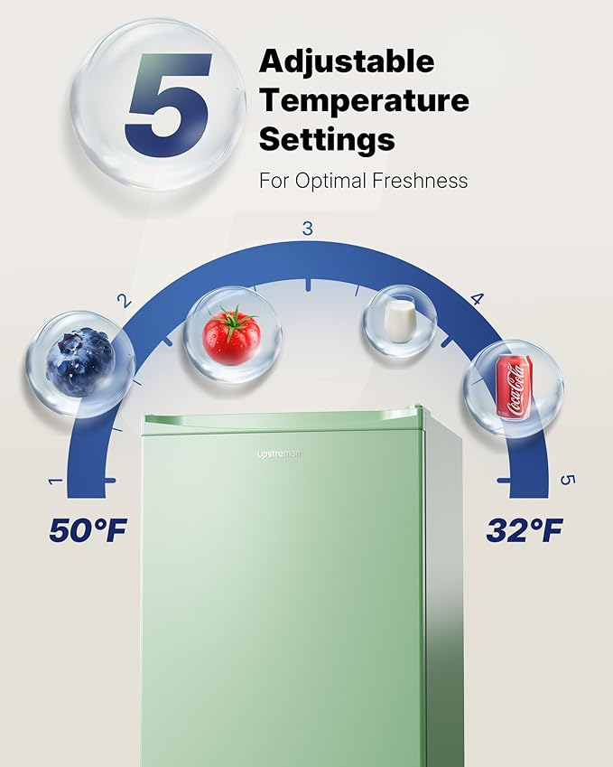 Upstreman 3.2 Cu.Ft Mini Fridge with Freezer, Single Door Mini Fridge, Dorm Fridge, Adjustable Thermostat, Mini Refrigerator for Bedroom, Office, Dorm, Green-BR321