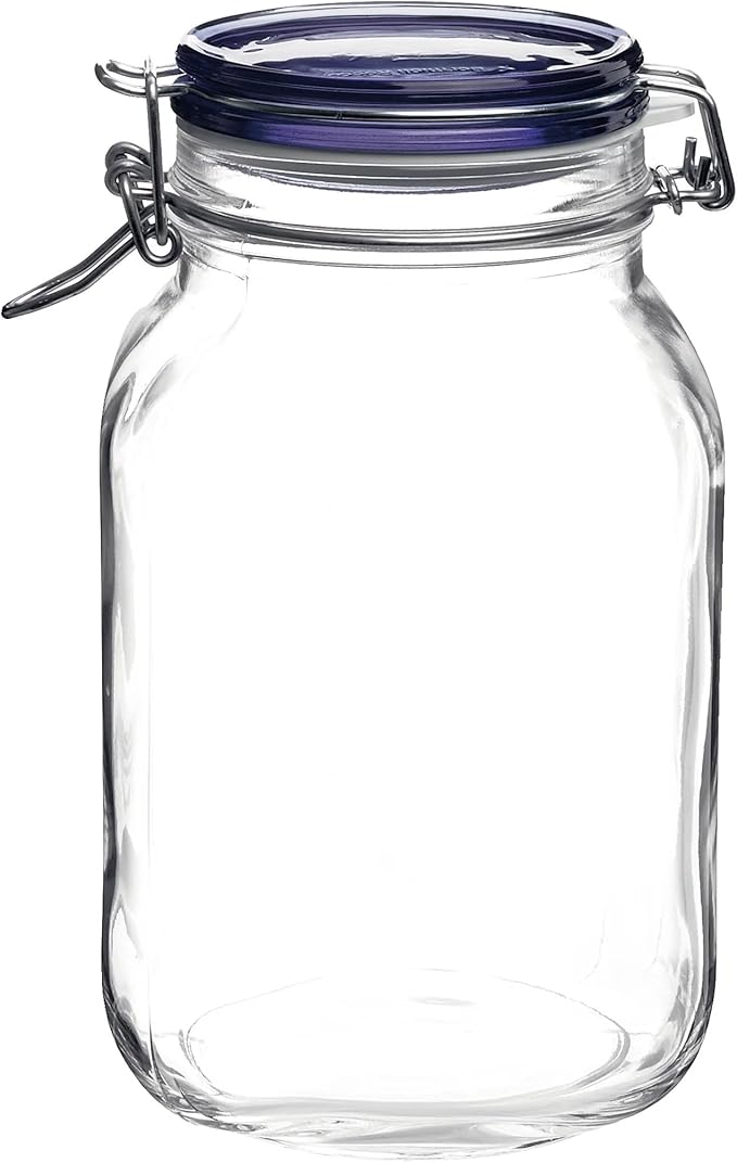 Bormioli Rocco Fido Square Jar with Blue Lid, 67.5-Ounce