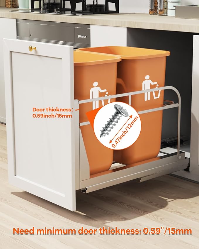 Dual Pull Out Trash Can Under Cabinet, Heavy Duty Slide Out Garbage Can Kit for Kitchen, Sink, Drawer -Trash Bin Not Included, Requires Minimum Cabinets Opening 17" W X 24" D