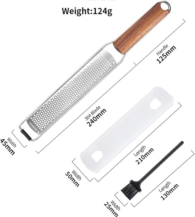 Lemon Zester & Cheese Grater Combo - Stainless Steel Grater for Parmesan, Wood Handle, Garlic, Ginger, Chocolate & Fruits - Perfect for Baking, Cooking & Garnishing