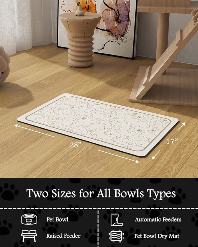 Pet Feeding Mat-Absorbent Dog Mat for Food and Water Bowl-No Stains Quick Dry Water Dispenser Mat-Dog Accessories Pet Supplies-Bowl for Messy Drinkers（FRAMEDOGS,17"x28"