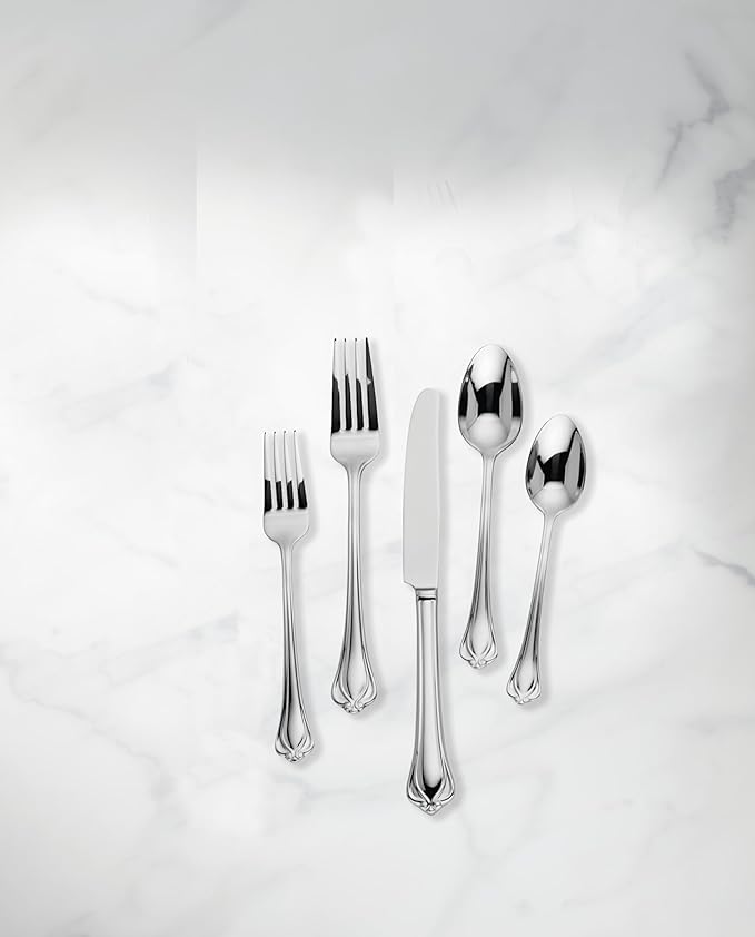 Lenox Silverware Set For 12, Alcott 89-Piece Flatware Set with Serving Utensils, Service For 12, 18/10 Stainless Steel, Mirror Finish, Dishwasher Safe, Knives Spoons and Forks (Silver, 89 Piece)