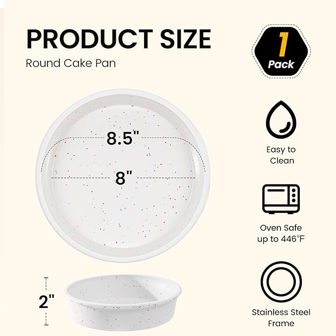 SJ 8 Inch Silicone Round Cake Pan with Metal Reinforced Frame 1Pack, Nonstick Silicone Cake Mold for Baking Suitable for Making Layers, Cheese & Chocolate Cakes