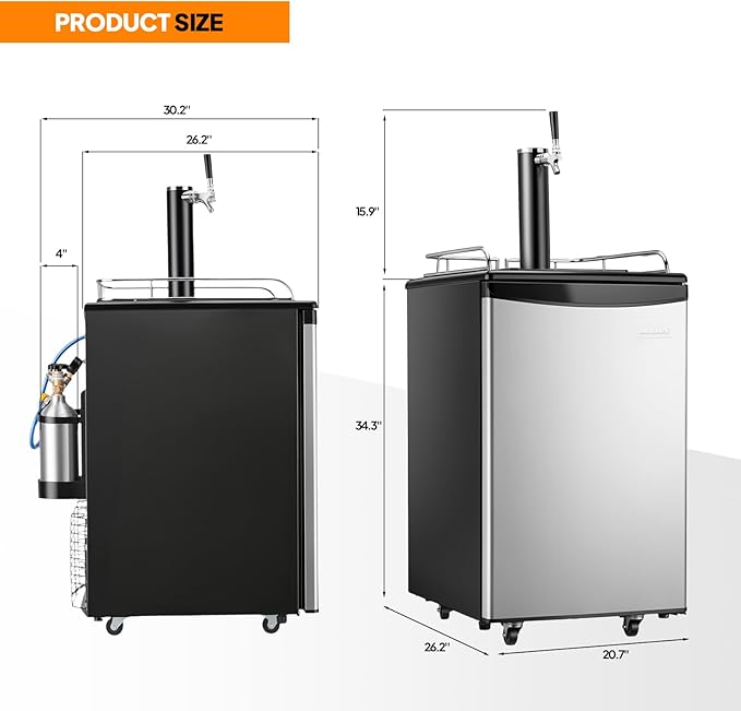 ROVSUN BF-152 Full Size 5.4 Cu.Ft, Beer Kegerator with CO2 Tank Included, Draft Beer Dispenser for Home Bar, 152L Beverage Refrigerator Direct Cool, Metal Cabinet, Single Tap, Silver