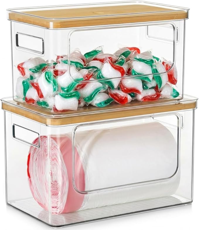 Hudgan 2 Pack Large Trash Bag Dispenser, 2 in 1 Garbage Bag and Dishwasher Pods Organizer Under Sink
