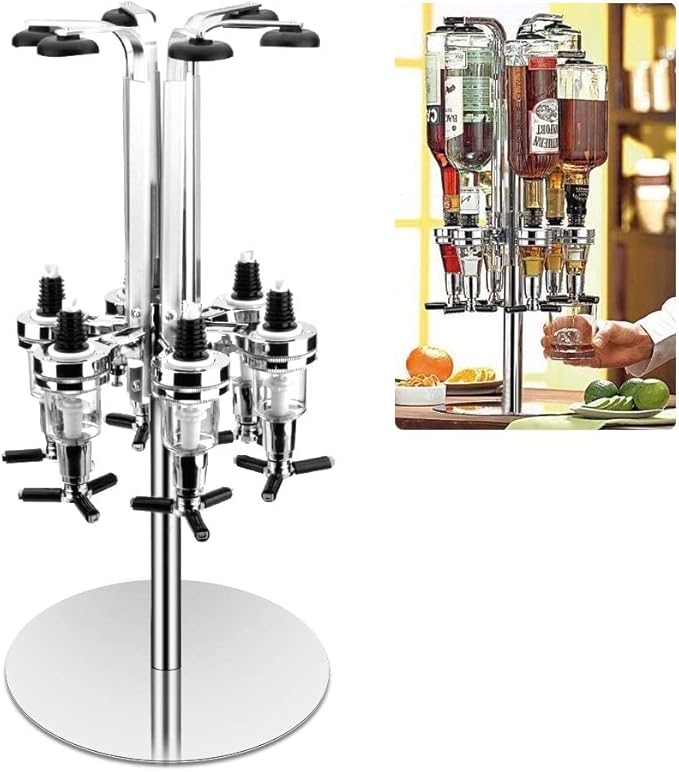 Liquor Dispenser, Alcohol Bar Rotating Liquor Holder Stainless Steel 6 Bottle Professional Revolving Liquor Dispenser