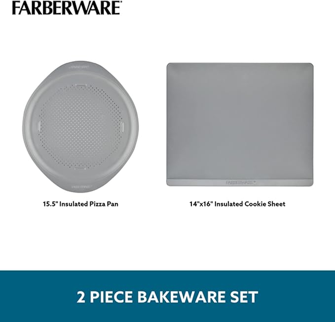 Farberware GoldenBake Nonstick Baking Sheet and Pizza Crisper Pan Set, 2 Piece, Gray (Pack of 2)