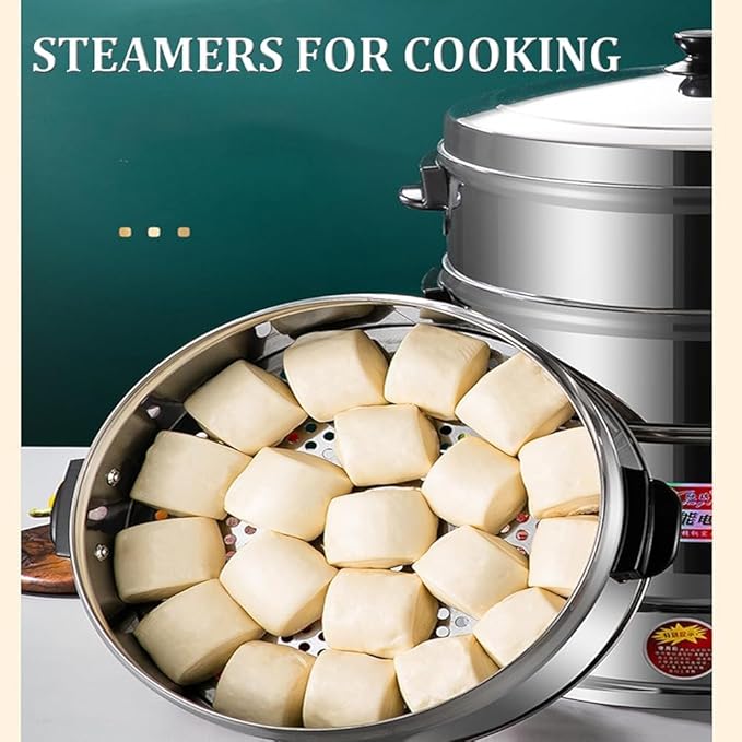 Electric Food Steamer, 3-Tier Stainless Steel, Thermostatically Controlled for Automatic Heating, Ideal for Healthy Cooking and Breakfast,47