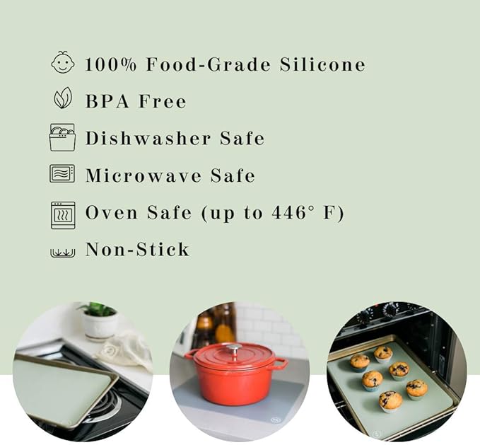The Silicone Kitchen Reusable Silicone Oven Baking Mats Gift Set Bundle, 2 Half-Sheet, 2 Quarter-Sheet, Vintage Navy Blue, Pearl Gray