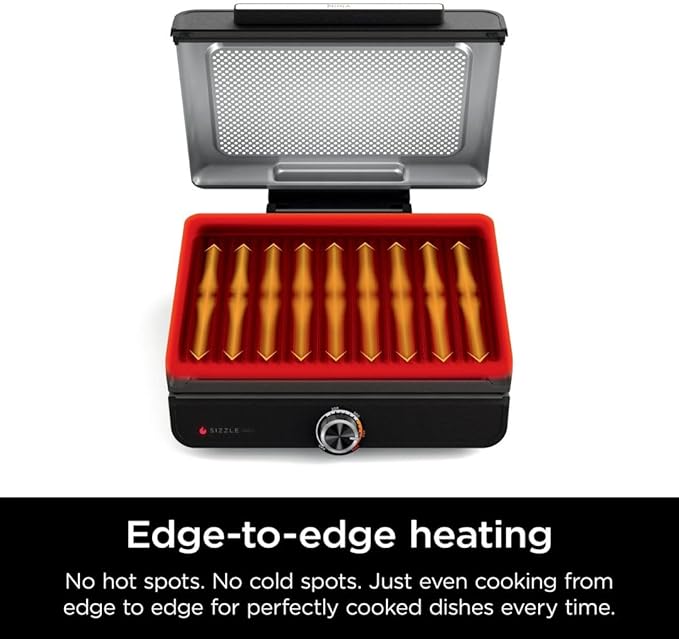 Ninja Sizzle GR100 Smokeless Indoor Grill, 500°F High Heat Kitchen Grill with Nonstick 14-Inch Plate, Low-Smoke Technology, Edge-to-Edge Heating, Family-Sized Capacity, Countertop Cooking Tool