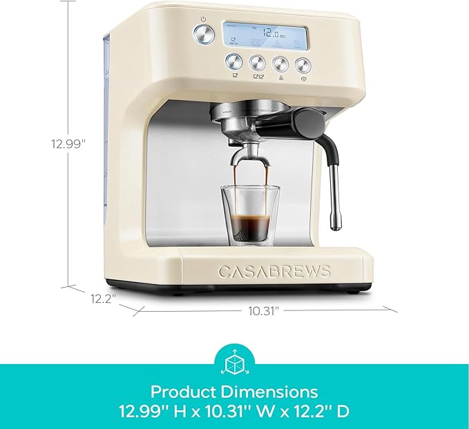 CASABREWS Ultra Espresso Machine with LCD Display, 20 Bar Espresso Maker with Powerful Milk Frother, Customizable Brewing Temperature, Barista-Level Latte and Cappuccino Machine for Home, Creamy