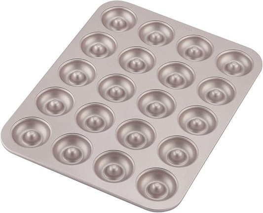CHEFMADE Donut Mold Cake Pan, 20-Cavity Non-Stick Ring Doughnut Bakeware for Oven Baking (Champagne Gold)