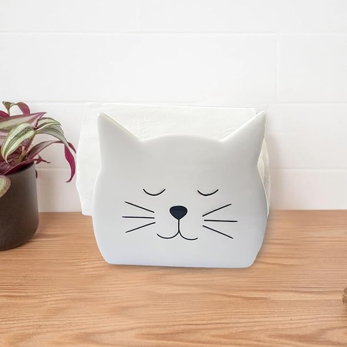 Sponge Holder for Countertop 2PCS Ceramic Sponge Caddy Cat Shape Cute Scrub Brush Dish Wand Holder for Kitchen Sink Decor Cute Kitchen Storage Accessories Ideal Gifts for Women(Black White)