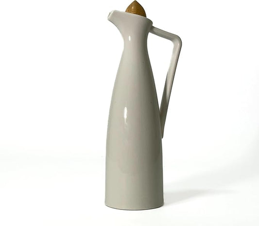 White Pottery Olive Oil Dispenser Cruet - Elegant Design, Drip-Free Pourer with Stopper, Perfect for Cooking and Salad Dressings, Fits Every Kitchen