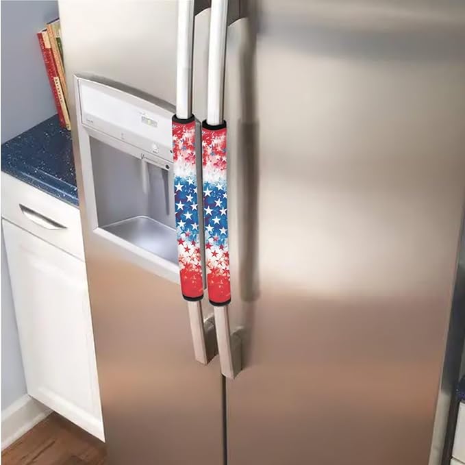 Patriotic Fridge Door Handle Covers Set of 6 Kitchen Appliance Decor Handles Glove Anti-Slip Protectors 4th of July Refrigerator Decor Accessories, Star American Flag Red White Blue