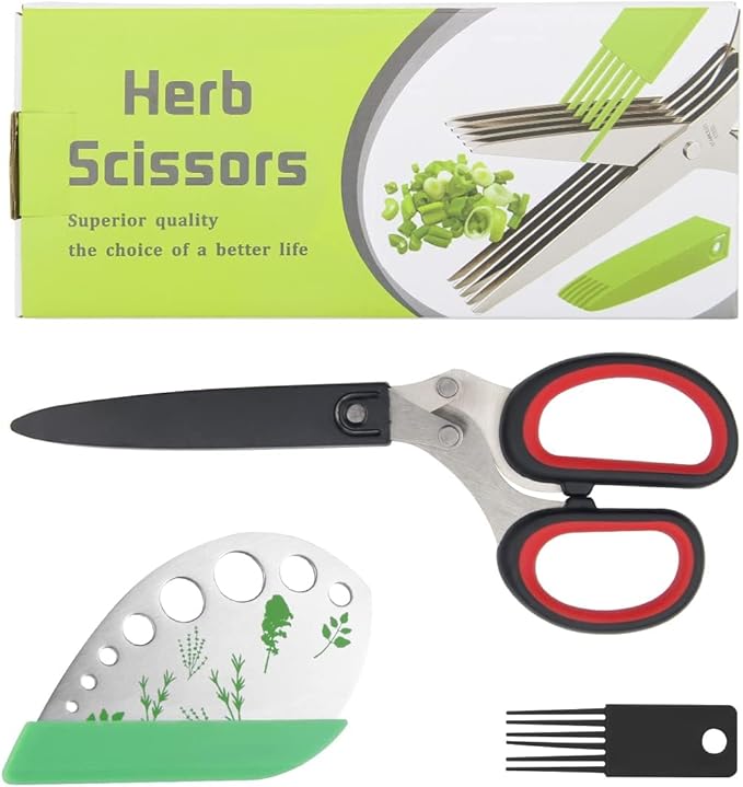 Luxiv Stainless Steel Scissors with Herb Stripper, 5-Blade Set and Cleaning Comb (Black)