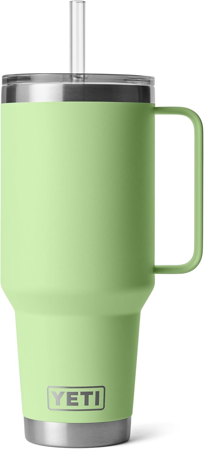 YETI Rambler 42 oz Tumbler with Handle and Straw Lid, Travel Mug Water Tumbler, Vacuum Insulated Cup with Handle, Stainless Steel, Key Lime
