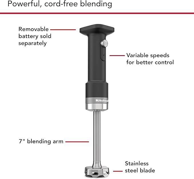 KitchenAid Go™ Cordless Hand Blender - battery sold separately, KHBRV00, Black Matte