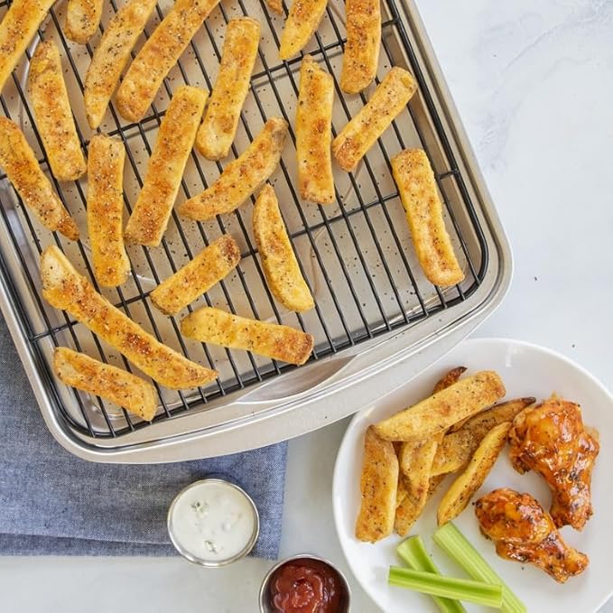 Nordic Ware Oven Crisp Baking Tray 2pc Set Includes Pan and Rack; Natural Aluminum For Air Frying, Crisping, Broiling, Baking; Cooking Surface 17 x 12 Inches