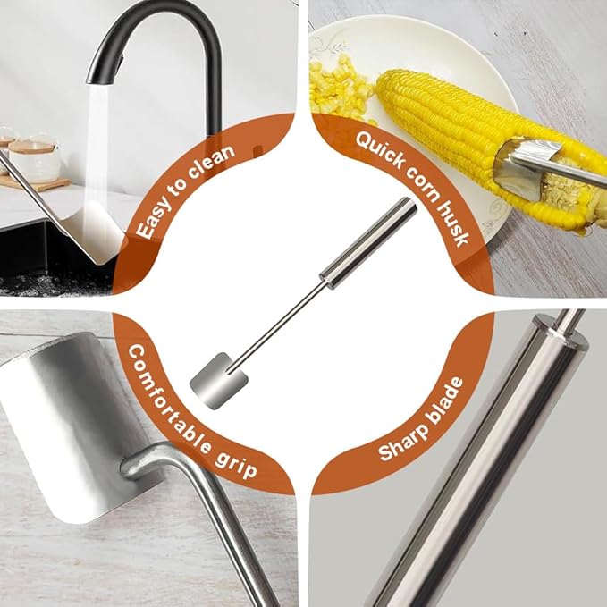 Easy Clean Corn Cob Peeler, 2024 New Corn Peeler for Corn On The Cob Corn Cob Stripper Corn on the Cob Remover, Stainless Steel Corn Stripping Tool for Home Kitchen, Restaurant Chef (1)