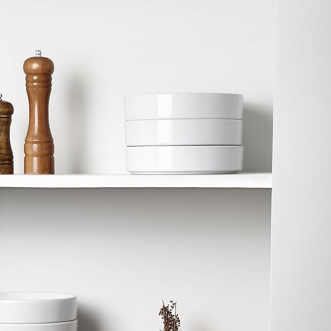 Stone Lain Celina Stoneware Bowl Set, 4-Piece Pasta Bowls for Kitchen, Ceramic Serving for Noodles, Fruit, Cereal, Dinner - Microwave & Dishwasher Safe, White