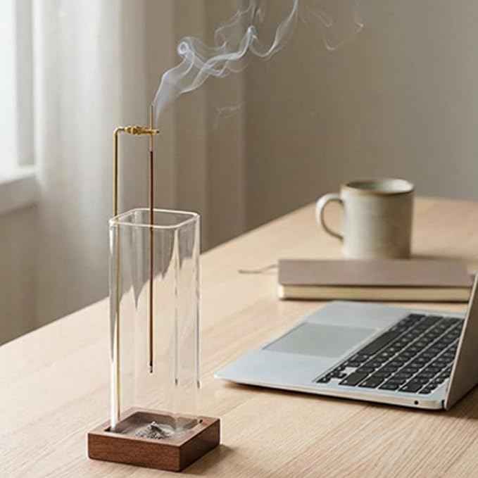 Ceremony Incense Holder,2Pack Wood Incense Holder for Sticks with Glass Ash Catcher,Incense Burner for Meditation Yoga Spa Room Decor