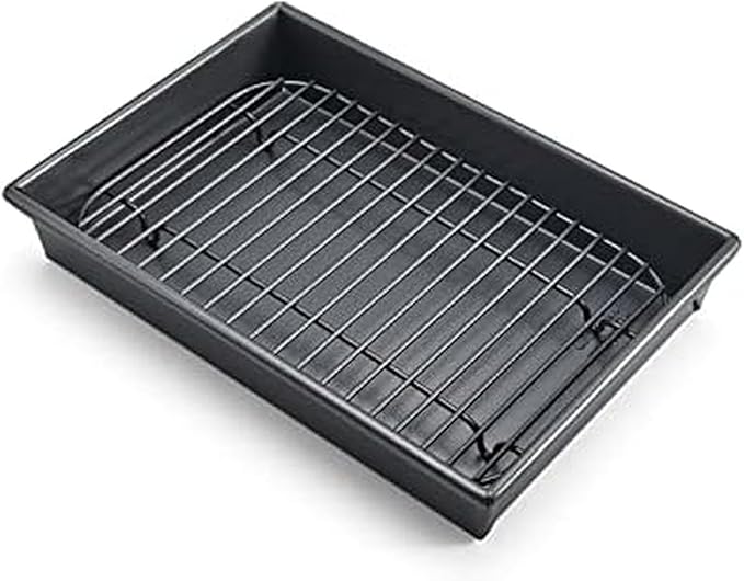 Chicago Metallic Petite Roast Pan Set with Rack, 10x7 inch Nonstick Toaster Oven Baking Pan, Perfect for Single Serving Meals and Small Batch Cooking