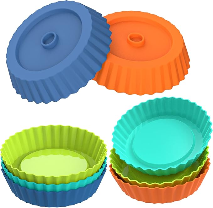 Webake Silicone Quiche Pan, 8pcs Fluted Tart Pans 5 Inch Round Baking Molds Small Maryann Cake Pans for Baking - Multicolor
