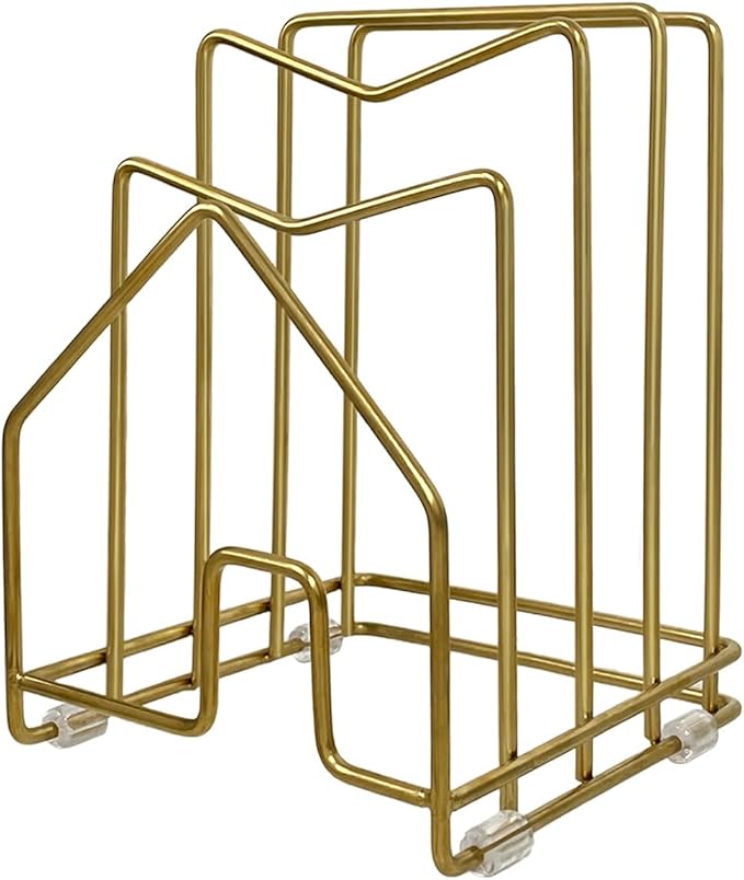 Pot Lid Organizer Cutting Board Holder Inside Cabinet 304 Stainless Steel Pot and Pan Organizer Under Cabinet Cover Cookie Sheet Bakeware Serving Tray Cooling Rack Stand Kitchen Countertop Matte Gold