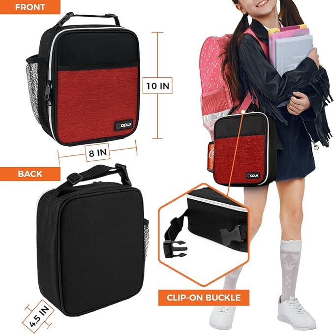 opux Premium Insulated Lunch Box, Soft School Lunch Bag for Kids Boys Girls, Leakproof Small Lunch Pail Men Women Work, Reusable Compact Cooler Tote Lunchbox for Office Adult, Heather Red