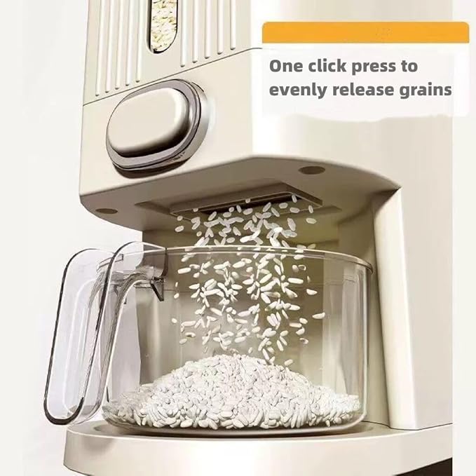 IEEK Rice Dispenser and Grain Container Storage with Lid,Rice Container with Measuring Cup,Moisture Proof Household Cereal Dispenser Bucket for Kitchen Soybean Corn Oatmeal,12Lbs