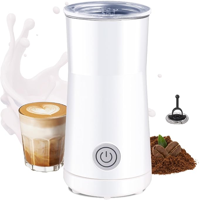 Huogary Milk Forther Simple Milk Frother and Steamer 2-in-1 Milk Steamer with Hot Milk Foam and Hot Milk for Latte, Macchiato, Cappuccinos, White （Medium）