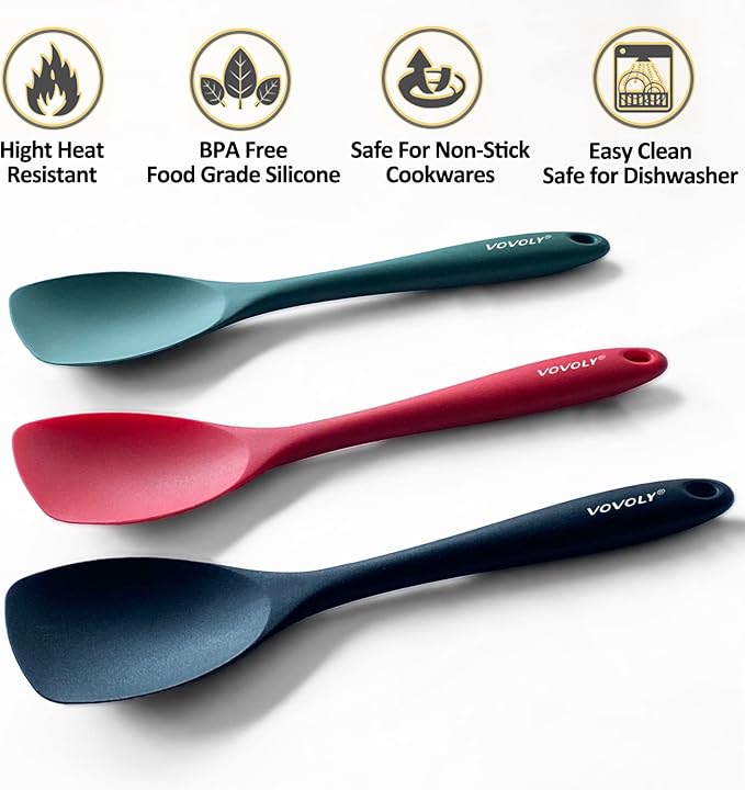 Upgrade Silicone Spatula Spoon Set,VOVOLY Heat Resistant Rubber Spoonula, Seamless Non-Stick Flexible Scrapers for Baking Mixing Tool,3 Pack,