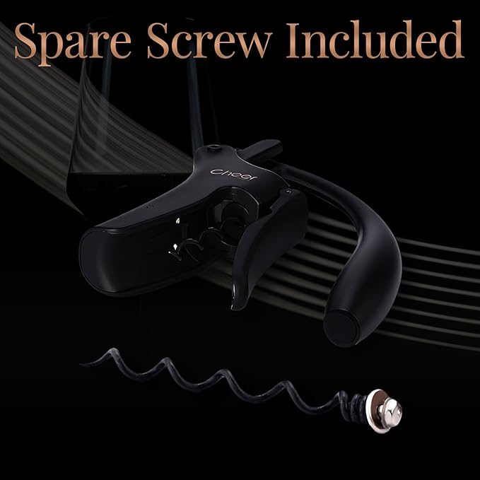 CHEER MODA Professional Manual Lever Wine Opener with Rabbit Motif – French Designer Corkscrew, Ergonomic Stainless Steel Opener + Foil Cutter + Replacement Screw (Matte Black-HK03)