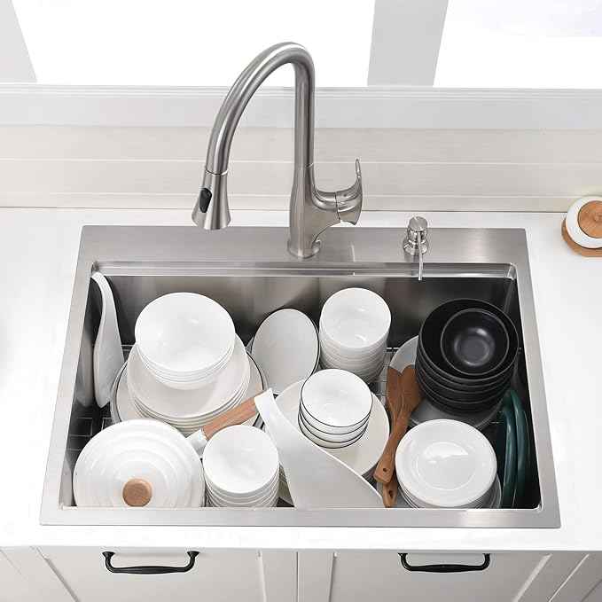 30 Inch Drop In Kitchen Sink Workstation Stainless Steel - VOKIM 30 x22-Inch Single Bowl Kitchen Sink 16 Gauge Stainless Steel 10'' Deep Handmade Kitchen Sink with Cutting Board& Strainer