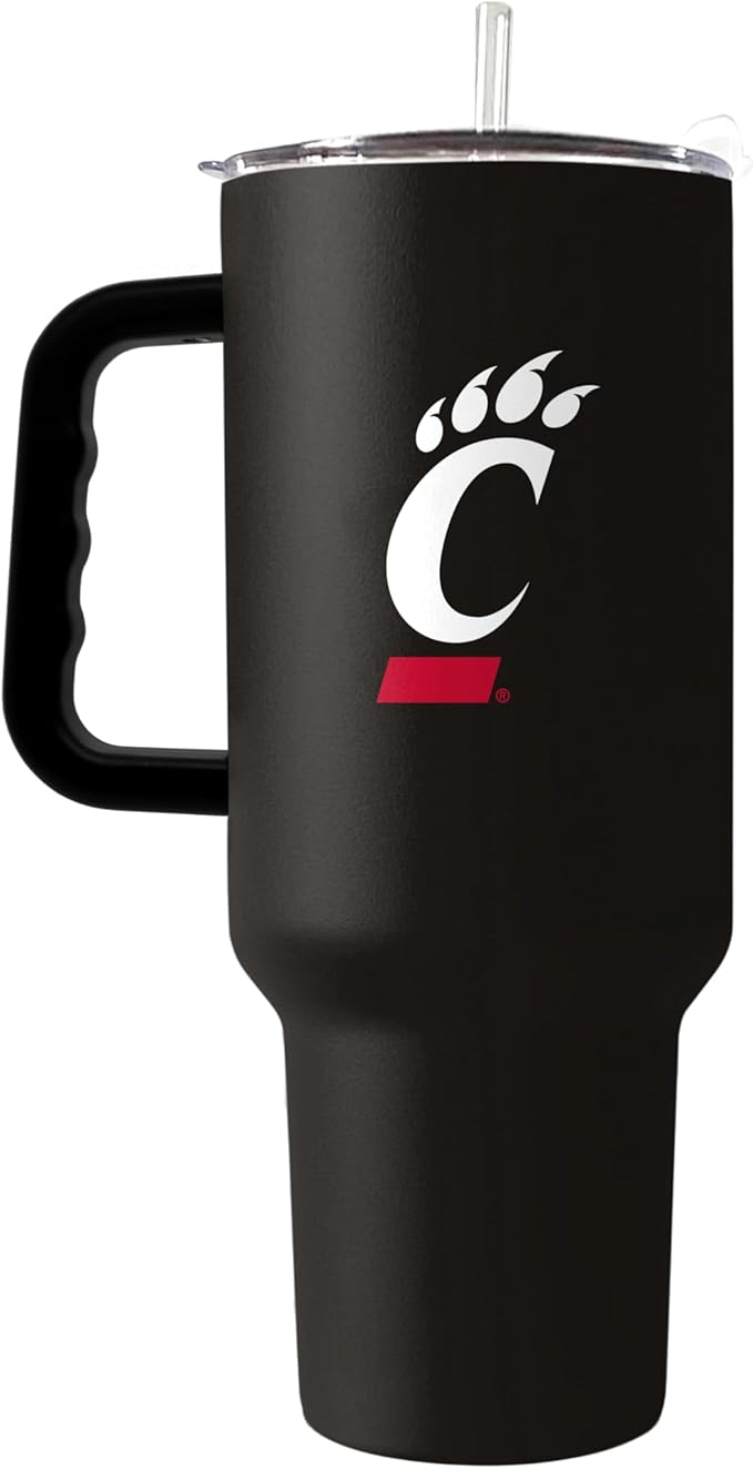 Logo Brands NCAA 40 oz Tumbler with Handle -Stainless Steel Insulated Travel Tumbler with Straw Lid – Powder Coated, Leak-Resistant, Keeps Drinks Hot/Cold – Great for Tailgating, or Everyday Use
