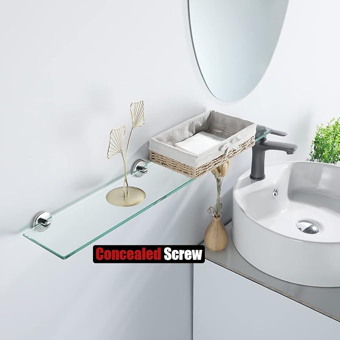 JQK Bathroom Glass Shelf Chrome, Tempered Glass Shower Storage 30 by 5 inches, 304 Stainless Steel Polished Chrome Wall Mount, TGS101L30-CH