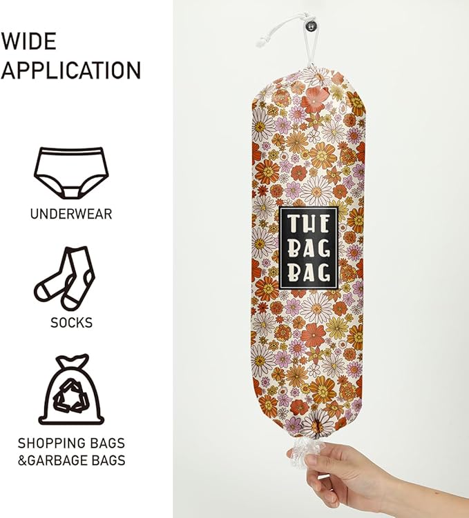 Flower Grocery Bag Organizer - Plastic Bag Holders for Kitchen & Laundry - Home Farmhouse Decor, Gifts for Women & Men