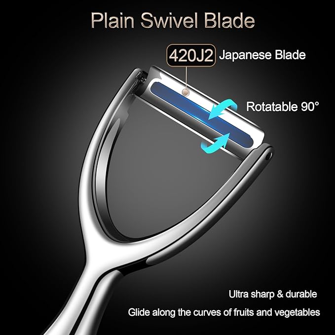 Vegetable Peeler Stainless Steel, Premium Potato Peelers for Kitchen, Ultra Sharp Fruit Veggie Peeler Rotary Blade, Y Shaped Apple Cucumber Ergonomic Peelers Handle - 5 Years Warranty (Plain)