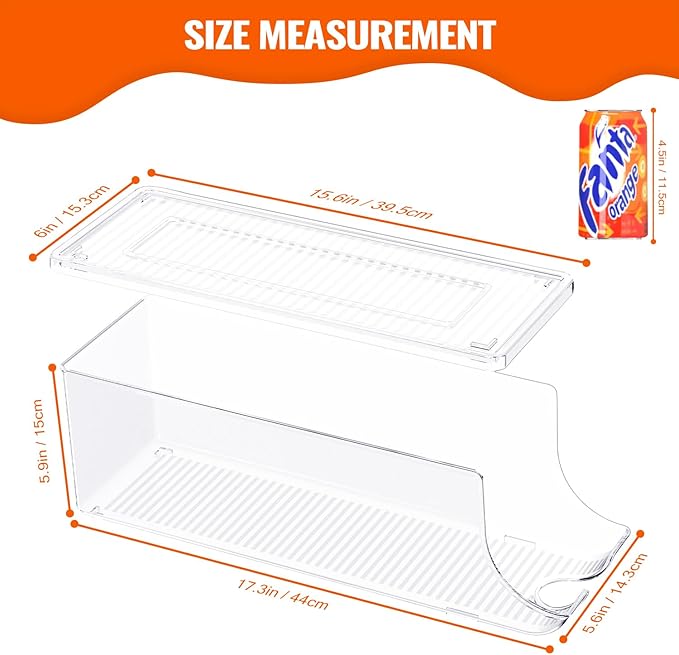 SCAVATA 2 Pack Soda Can Organizer for Refrigerator, Stackable Canned Food Pop Cans Container Can Holder Dispenser with Lid for Fridge Rack Freezer, Clear Storage Bins-Holds 12 Cans Each (Clear)
